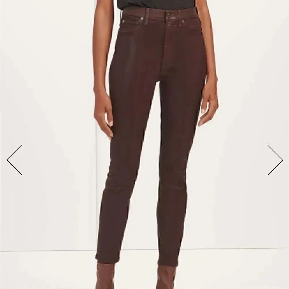 7 For All Mankind Chocolate Brown Faux Leather Pants Size 10